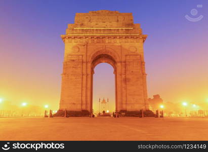 India Gate in yellow evening lights, New Dehli.. India Gate in yellow evening lights, New Dehli