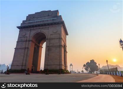 India Gate Monument in New Delhi at sunrise.. India Gate Monument in New Delhi at sunrise