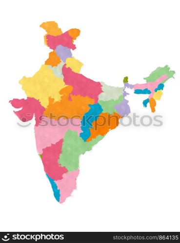 India map in watercolors over white background