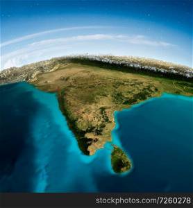 India mountains and sky. Elements of this image furnished by NASA. 3d rendering. India mountains and sky