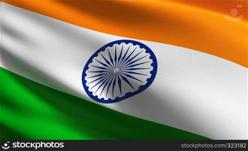 India national flag blowing in the wind isolated. Official patriotic abstract design. 3D rendering illustration of waving sign symbol.