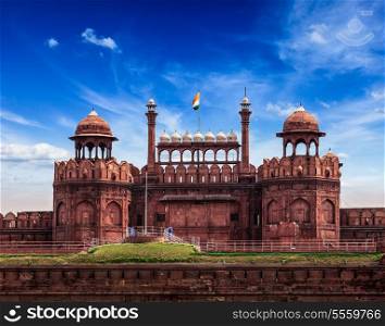India travel tourism background - \Red Fort (Lal Qila) Delhi - World Heritage Site. Delhi, India