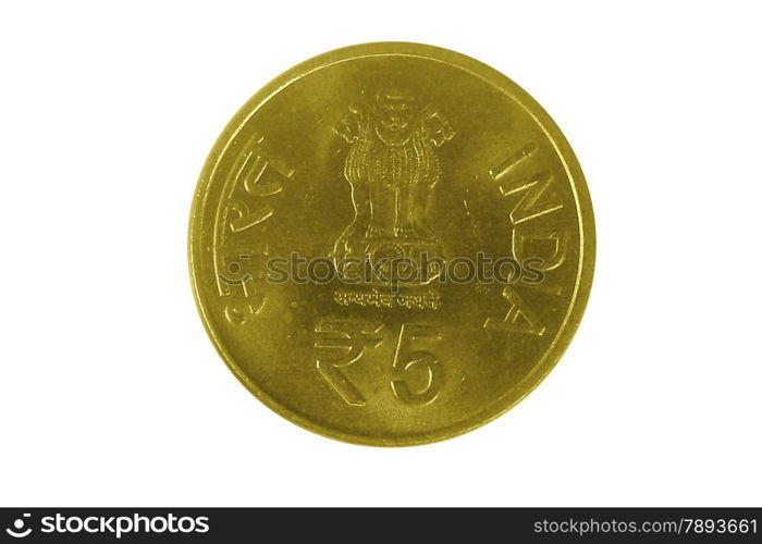 Indian 5 Rupees coin with Pillar of Ashoka