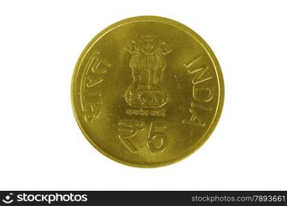 Indian 5 Rupees coin with Pillar of Ashoka