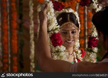 Indian bride and groom during wedding ceremony