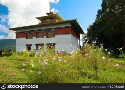 Indian buddhistic temple with colorful painting walls