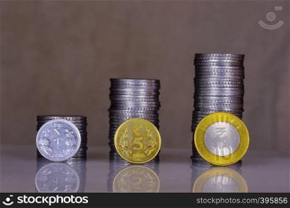 Indian coins stack in form of bar graph