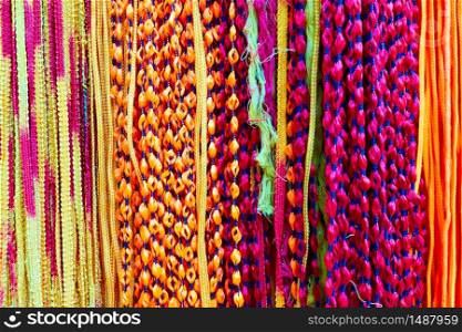 Indian colorful laces closeup - multicoloured abstract background
