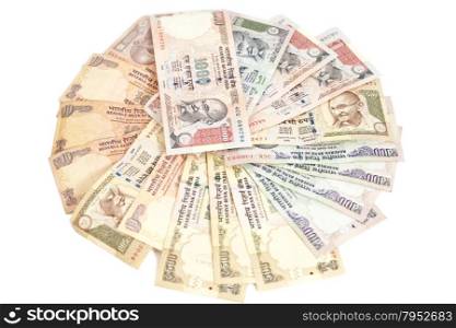 Indian Currency Rupee bank notes on white background