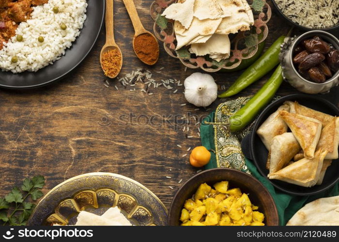 indian food assortment with sari top view