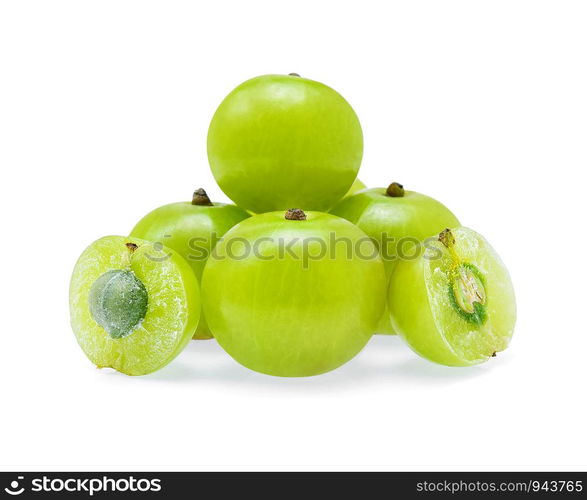 Indian gooseberry or Amla (Phyllanthus emblica) isolated on white