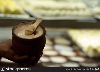 Indian Ice Cream, Kulfi served in earthen Pot