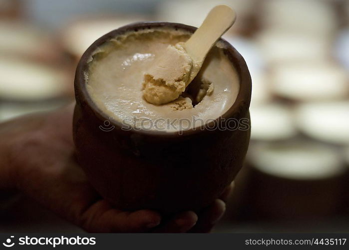 Indian Ice Cream, Kulfi served in earthen Pot