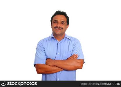 Indian latin businessman blue shirt isolated on white background