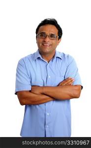 indian latin businessman glasses blue shirt isolated on white
