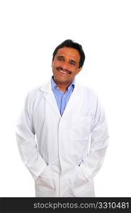 Indian latin doctor expertise smiling isolated on white