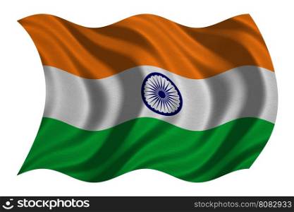 Indian national official flag. Patriotic symbol, banner, element, background. Correct colors. Flag of India with real detailed fabric texture wavy isolated on white 3D illustration