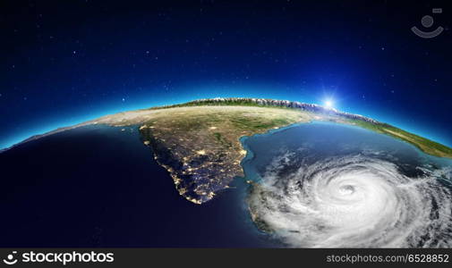 Indian ocean tornado. 3d rendering. Indian ocean tornado. Elements of this image furnished by NASA. 3d rendering. Indian ocean tornado. 3d rendering