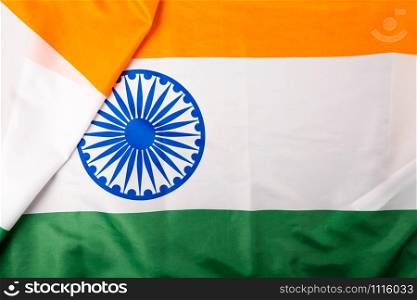 Indian republic day, flat lay top view, Indian flag background with copy space for your text