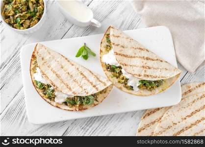 Indian spicy egg and spinach wraps