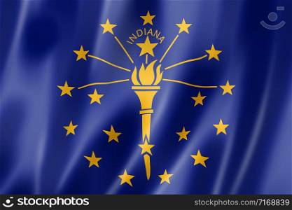 Indiana flag, united states waving banner collection. 3D illustration. Indiana flag, USA