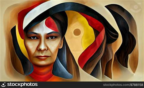 Indigenous woman portrait over abstract background. Indigenous woman portrait
