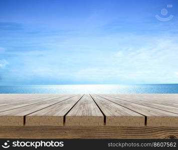 indigo wood table top and blue background Products can be placed or cut for display - concept, beach and summer