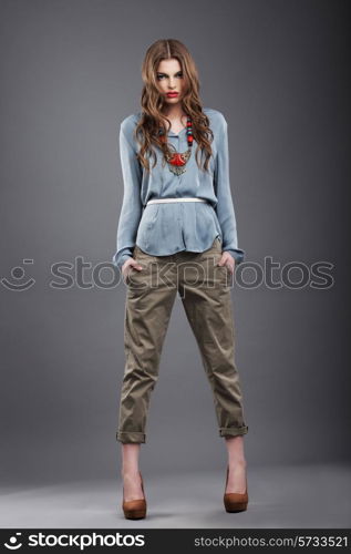 Individuality. Trendy Fashion Model in Pants