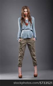 Individuality. Trendy Fashion Model in Pants