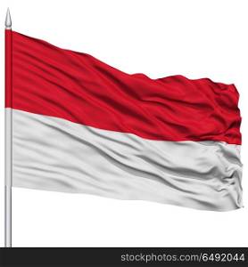 Indonesia Flag on Flagpole , Flying in the Wind, Isolated on White Background