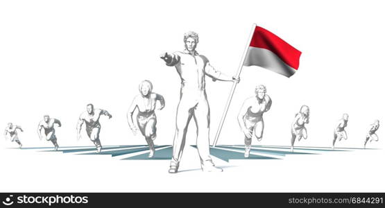 Indonesia Racing to the Future with Man Holding Flag. Indonesia Racing to the Future. Indonesia Racing to the Future