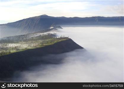 Indonesian mountain view at sunrise. Java, Indonesia