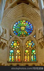 Indoor detail of famous church from Barcelona of Spain, 05 Juny 2012