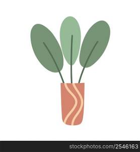 Indoor flower in pot vector illustration. Isolated single simple home plant. Apartment, room or office decor. Botanical natural home decoration for coziness. Indoor flower in pot vector illustration