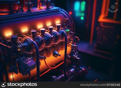 Industrial abstract background with machinery details. Shiny metal equipment concept. Generated AI. Industrial abstract background with machinery details. Shiny metal equipment concept. Generated AI.