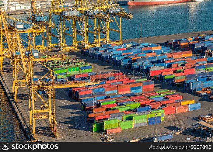 Industrial cargo port for freight transport overlook in Becelona Spain