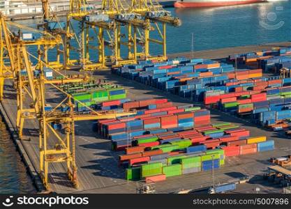 Industrial cargo port for freight transport overlook in Becelona Spain