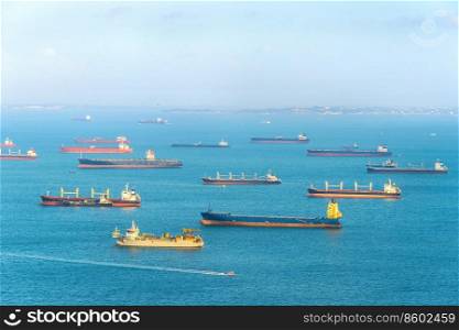 Industrial cargo shipping tankers in Singapore harbor