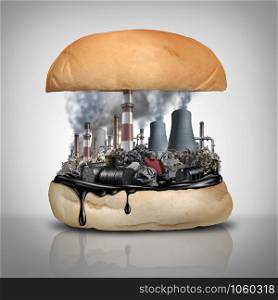Industrial chemicals in food as a public health hazard with 3D illustration elements.