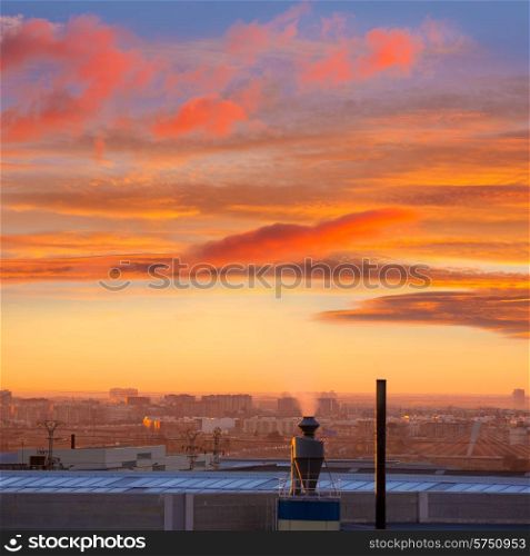 Industrial chimney at sunrise in Paterna Valencia at Spain