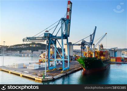 Industrial commercial port in the morning. Ancona, Italy