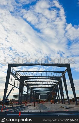 Industrial construction site against the blue sky