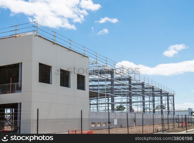 Industrial construction site against the blue sky