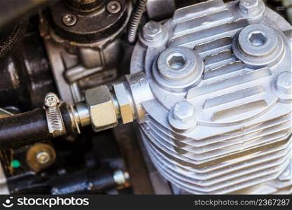 Industrial electric auto motor concept. Detailed closeup of cross section in alternator generator machine engine. Detailed closeup of alternator generator machine engine