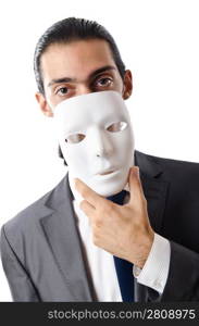 Industrial espionage concept with masked businessman