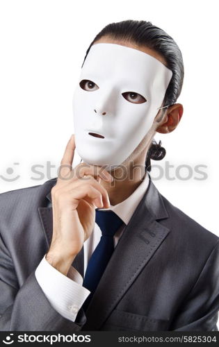 Industrial espionage concept with masked businessman