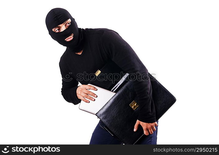 Industrial espionage concept with person in balaclava