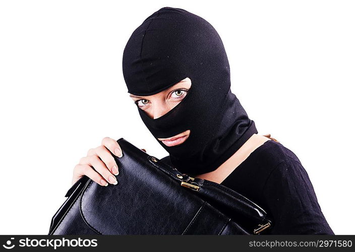 Industrial espionage concept with person in balaclava