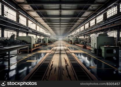 industrial factory in mechanical engineering for the manufacture of transformers - interior of a production hall. Neural network AI generated art. industrial factory in mechanical engineering for the manufacture of transformers - interior of a production hall. Neural network AI generated