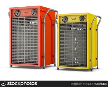 Industrial heat fans on a white background. 3d rendering.